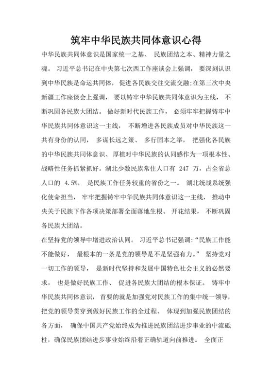 筑牢民族团结共同体意识研讨发言材料