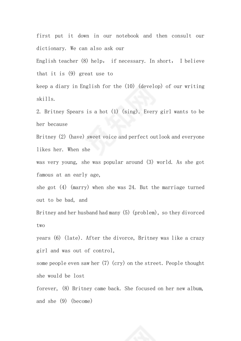 高中英语语法填空专项训练