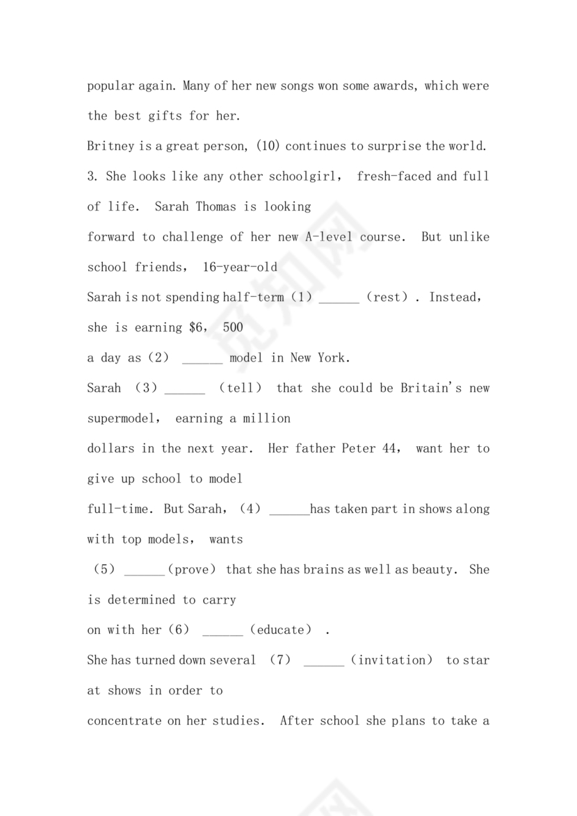 高中英语语法填空专项训练