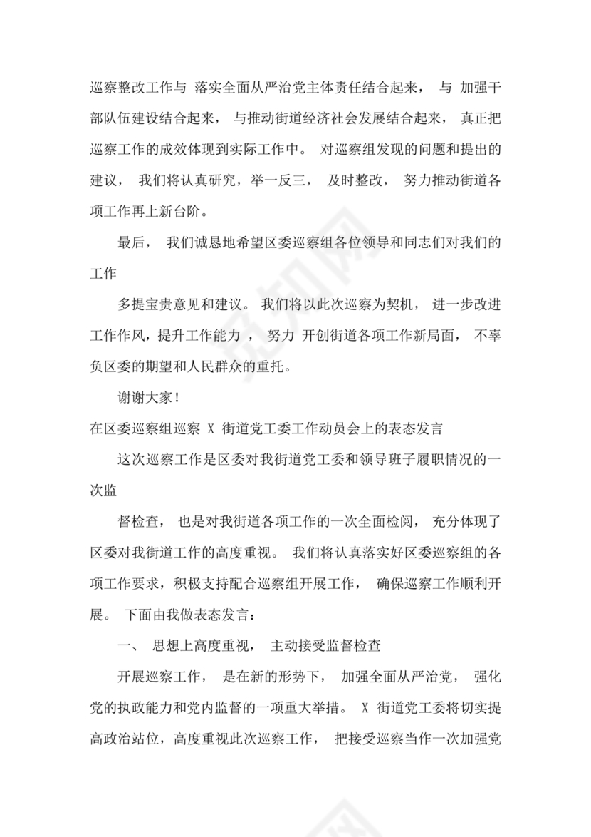 巡察动员会村书记表态发言