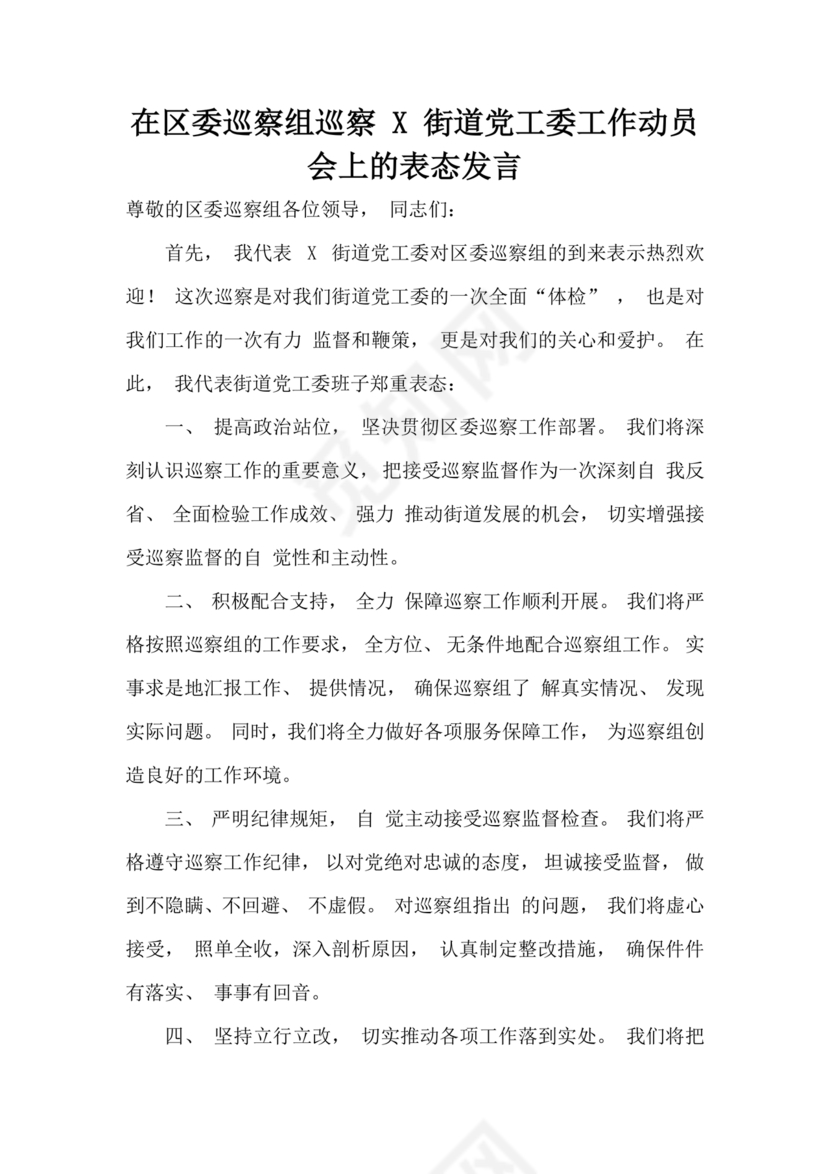 巡察动员会村书记表态发言