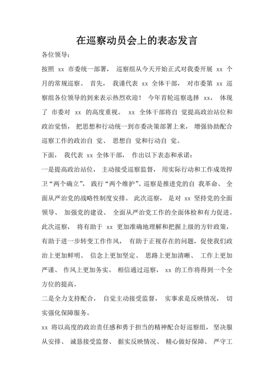 巡察动员会村书记表态发言