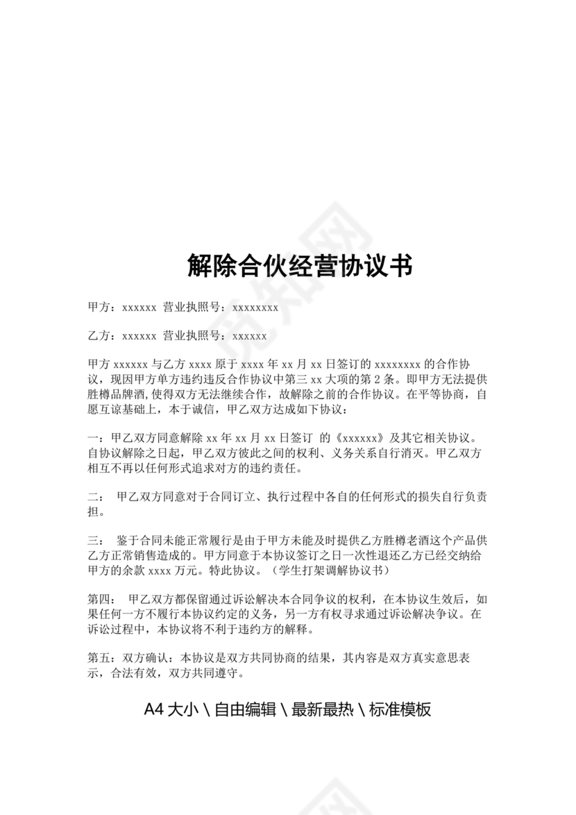 解除餐饮合伙协议