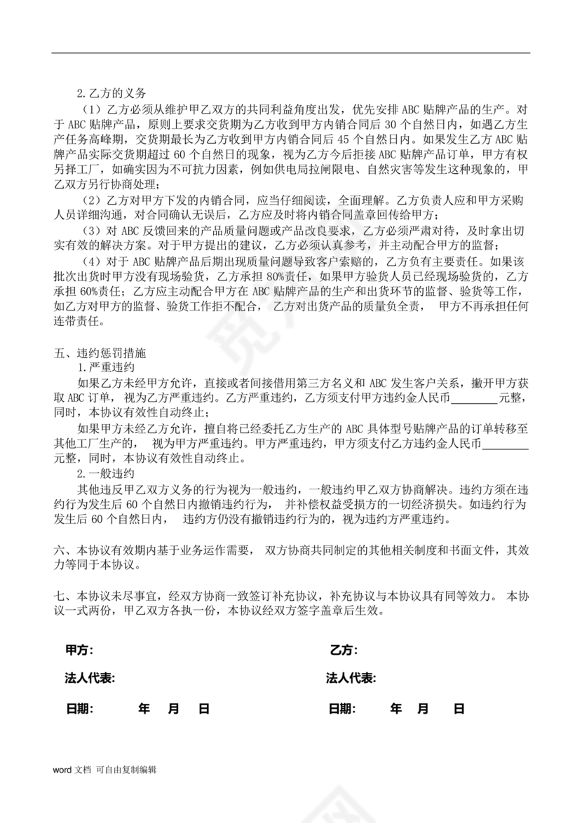 外贸公司与工厂合作协议