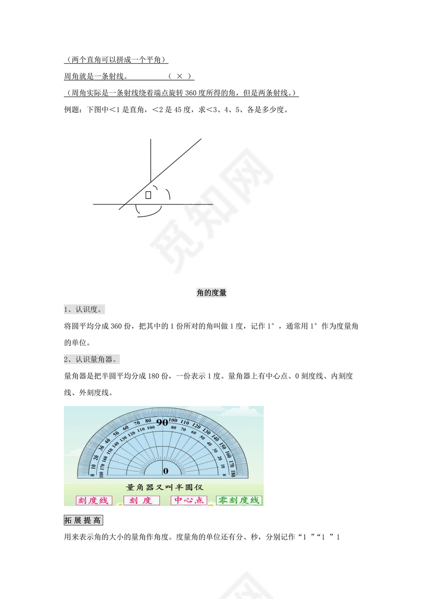 四年级数学上册线和角