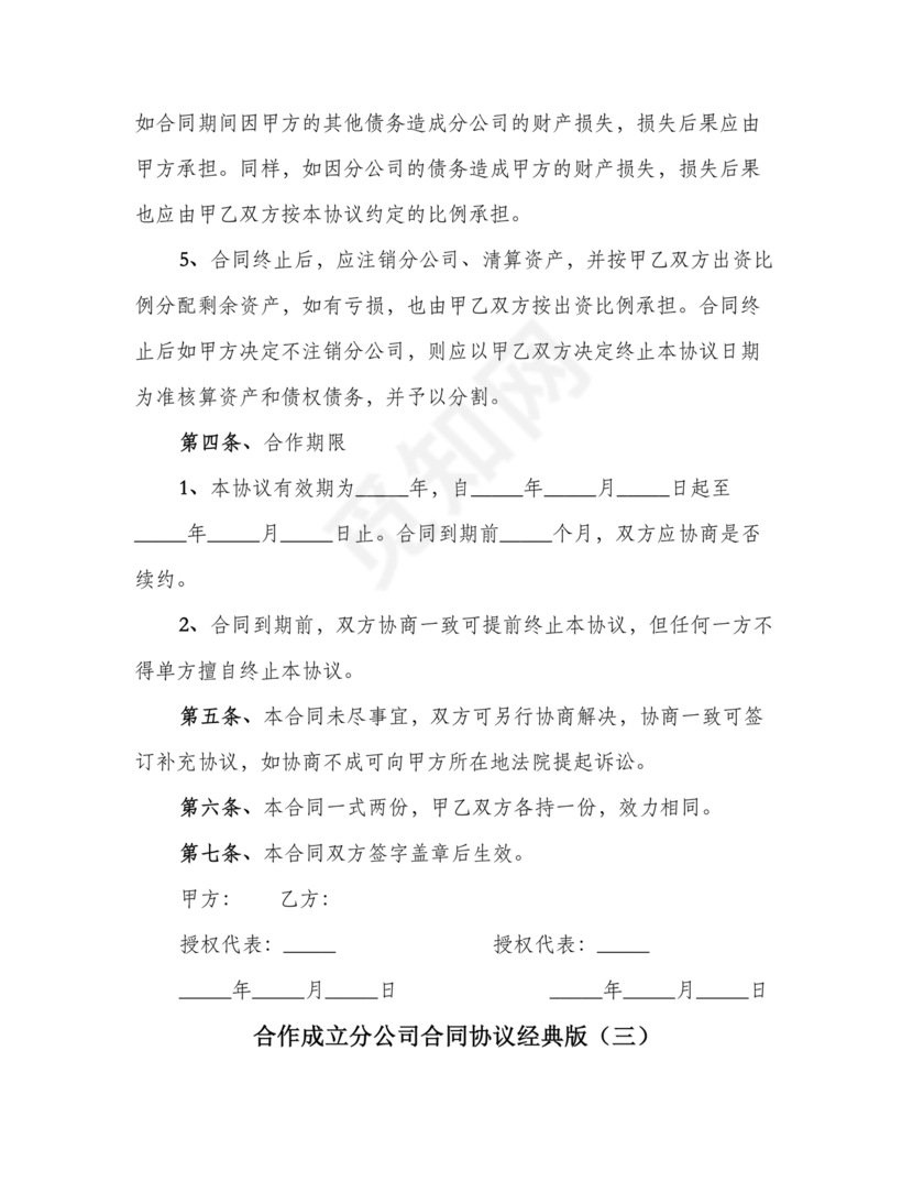 设立分公司合作协议书