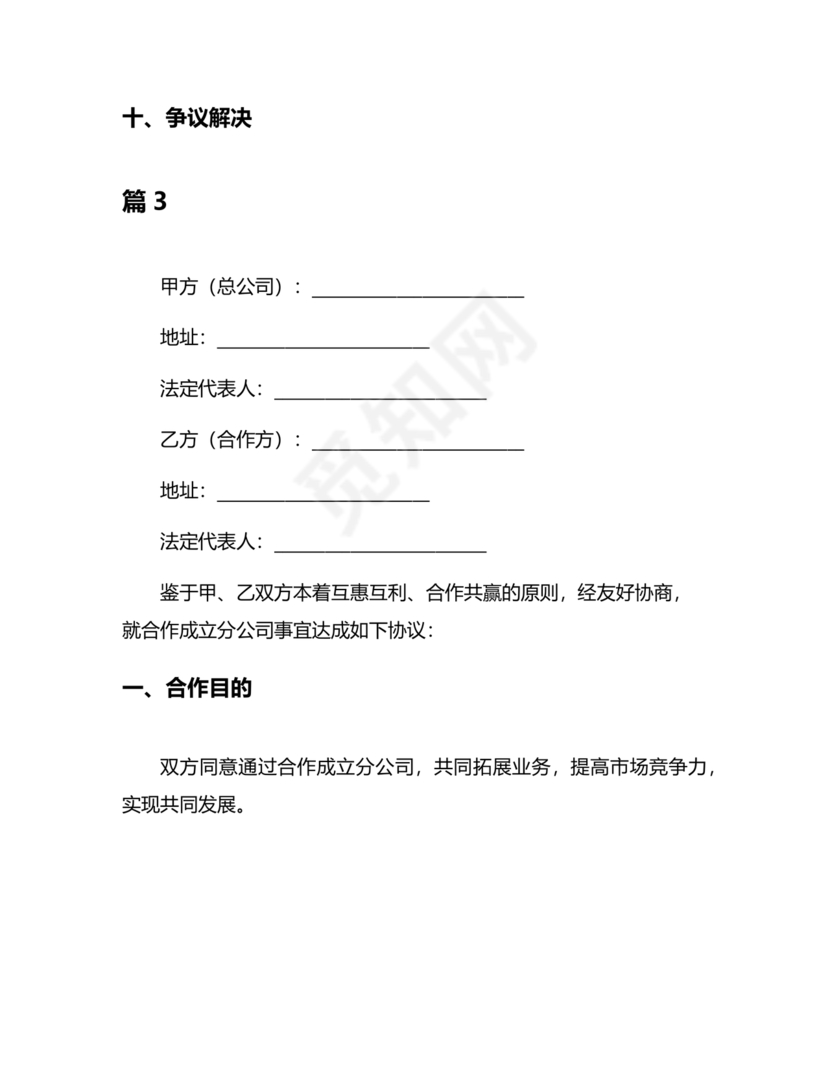 设立分公司合作协议书