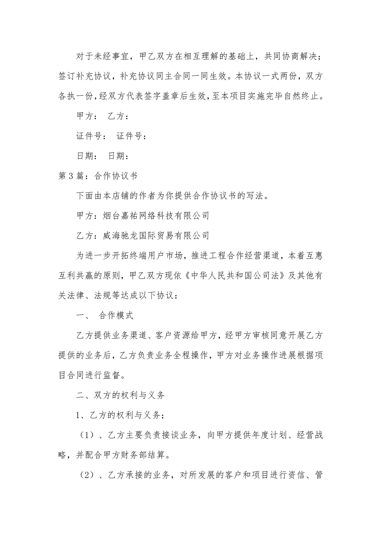 设立分公司合作协议书
