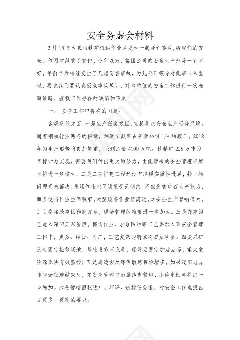 安全务虚会发言材料