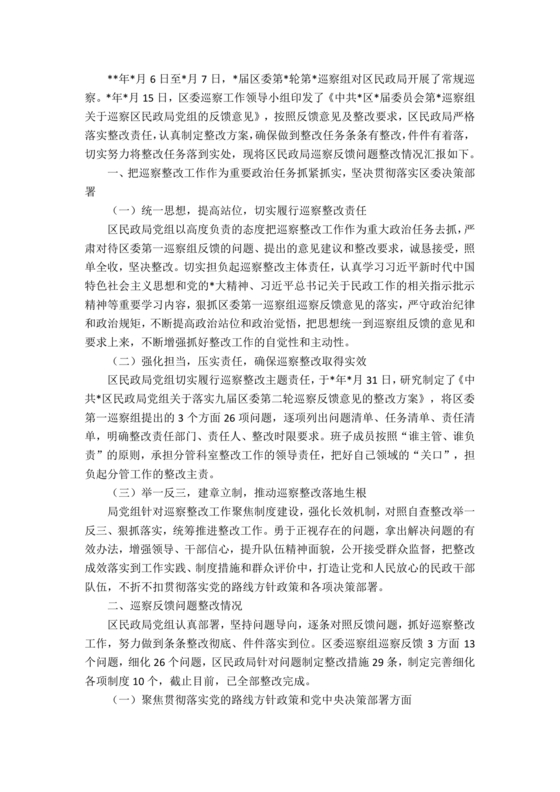 民政局巡察整改报告