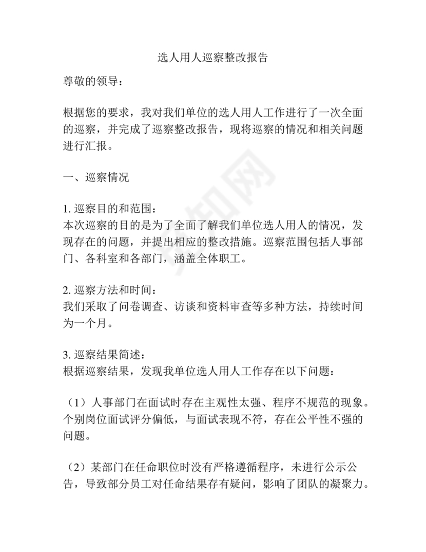 选人用人巡视整改报告