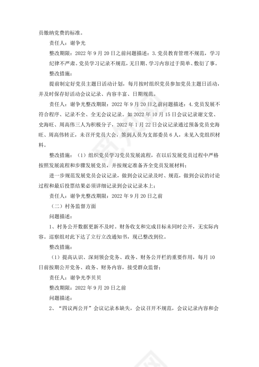 村巡察整改报告