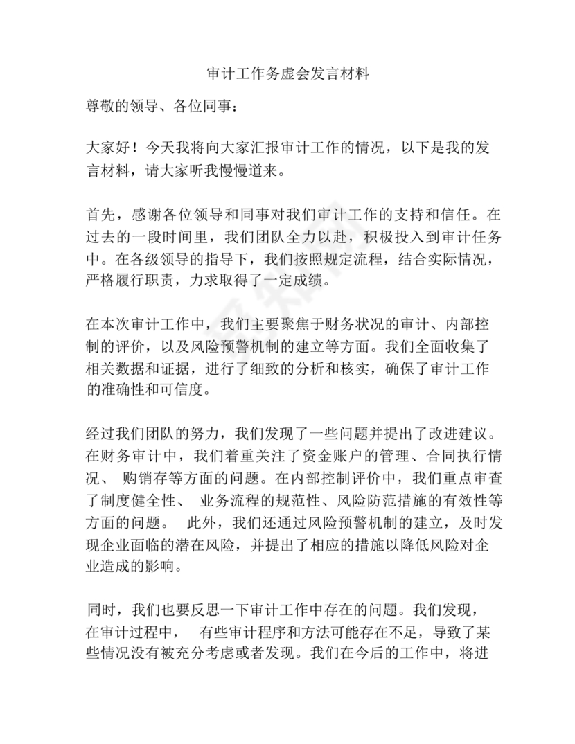 审计务虚会发言材料