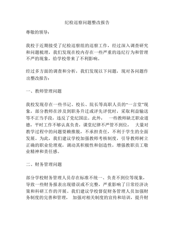 纪检巡察问题整改报告