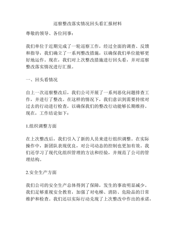 巡察整改回头看工作报告