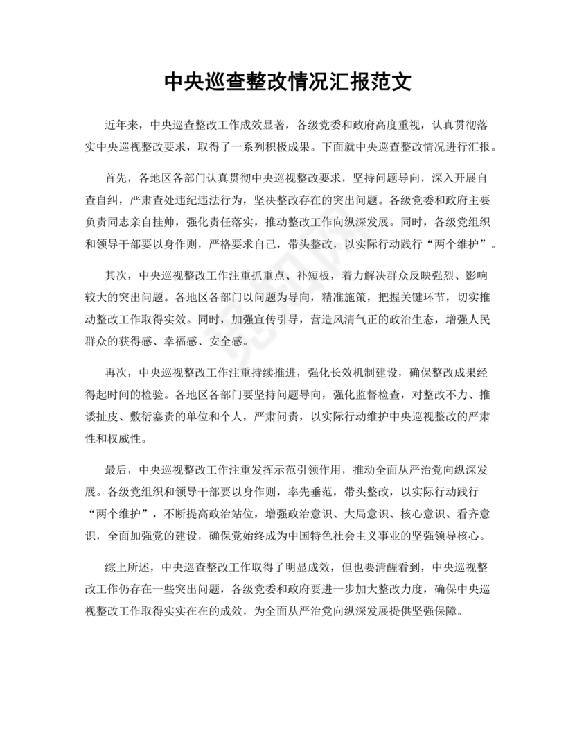 中央巡视整改报告