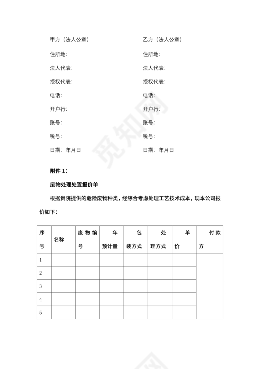 废物委托处置给乙方的合作协议