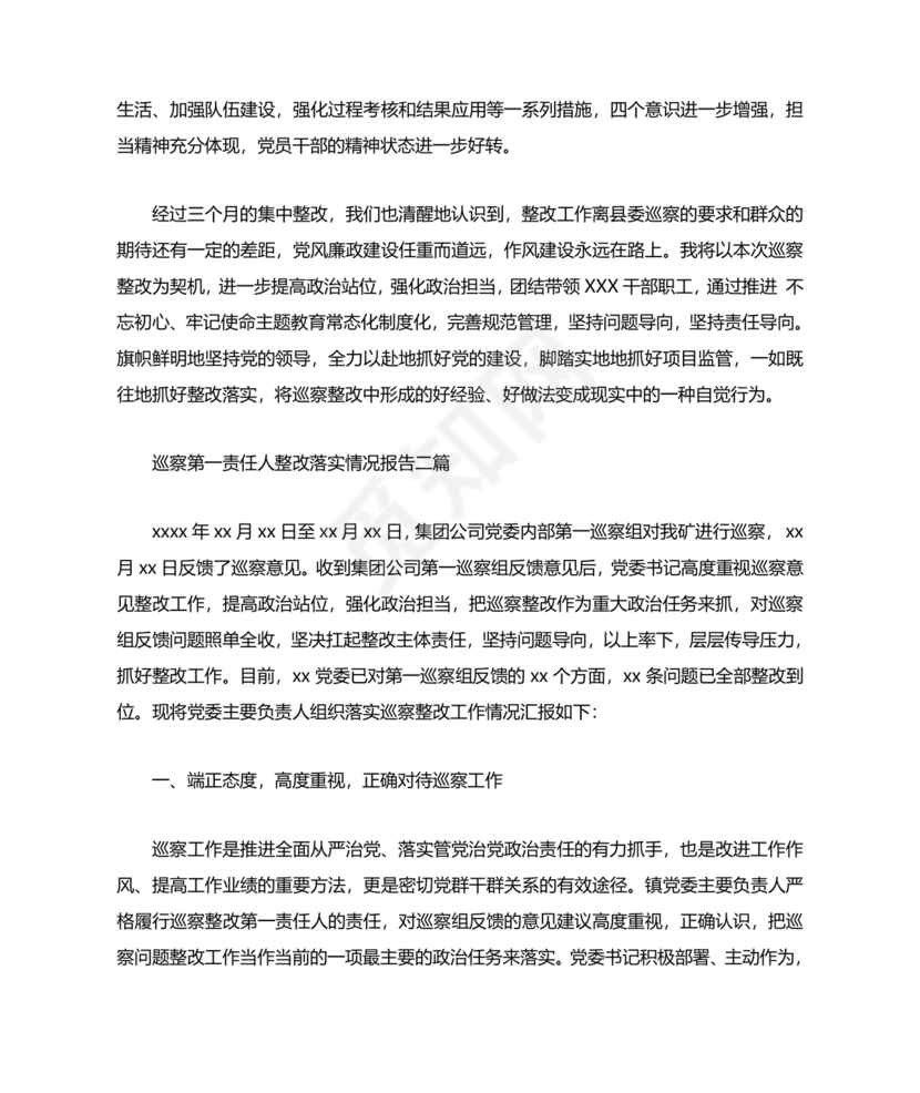 巡察整改第一责任人落实情况报告