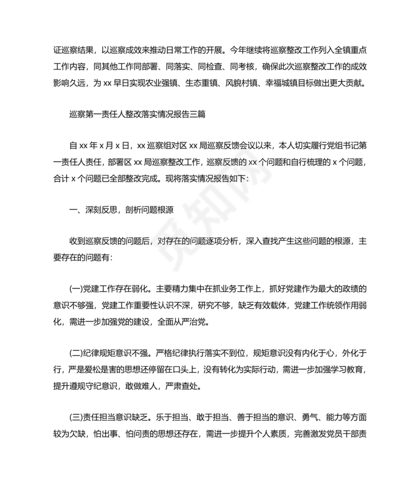 巡察整改第一责任人落实情况报告