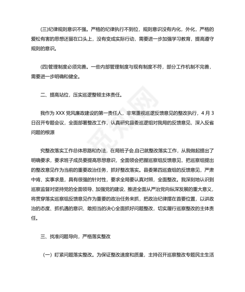 巡察整改第一责任人落实情况报告