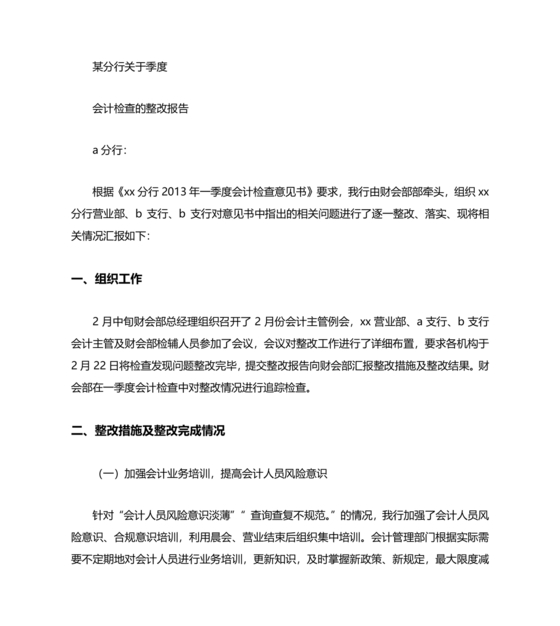 银行巡视整改报告