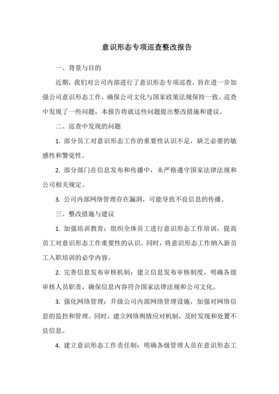 意识形态巡视整改报告