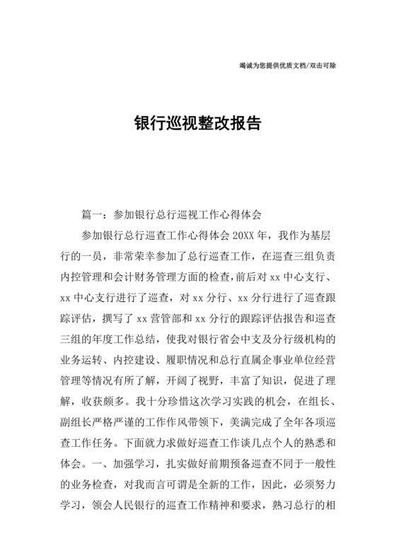 银行巡视整改报告