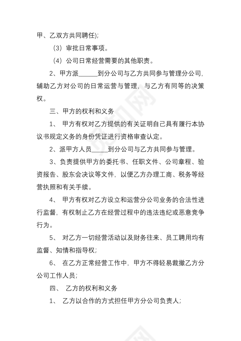 设立分公司合作协议书