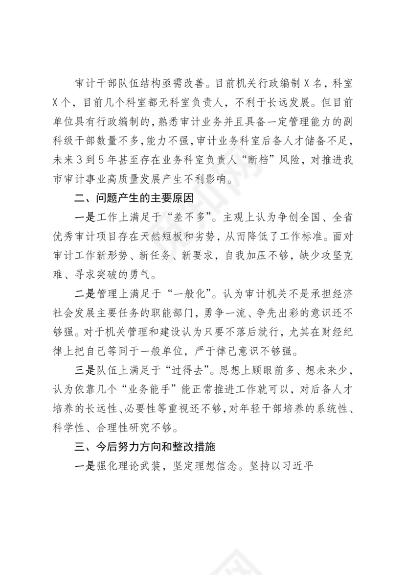 审计整改专题民主生活会对照检查材料