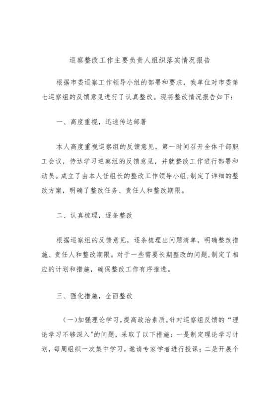 巡察整改第一责任人落实情况报告