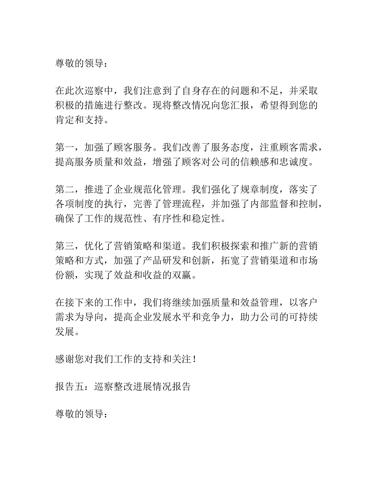 巡察问题整改情况报告