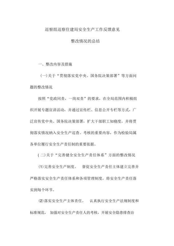 安全生产巡察整改报告