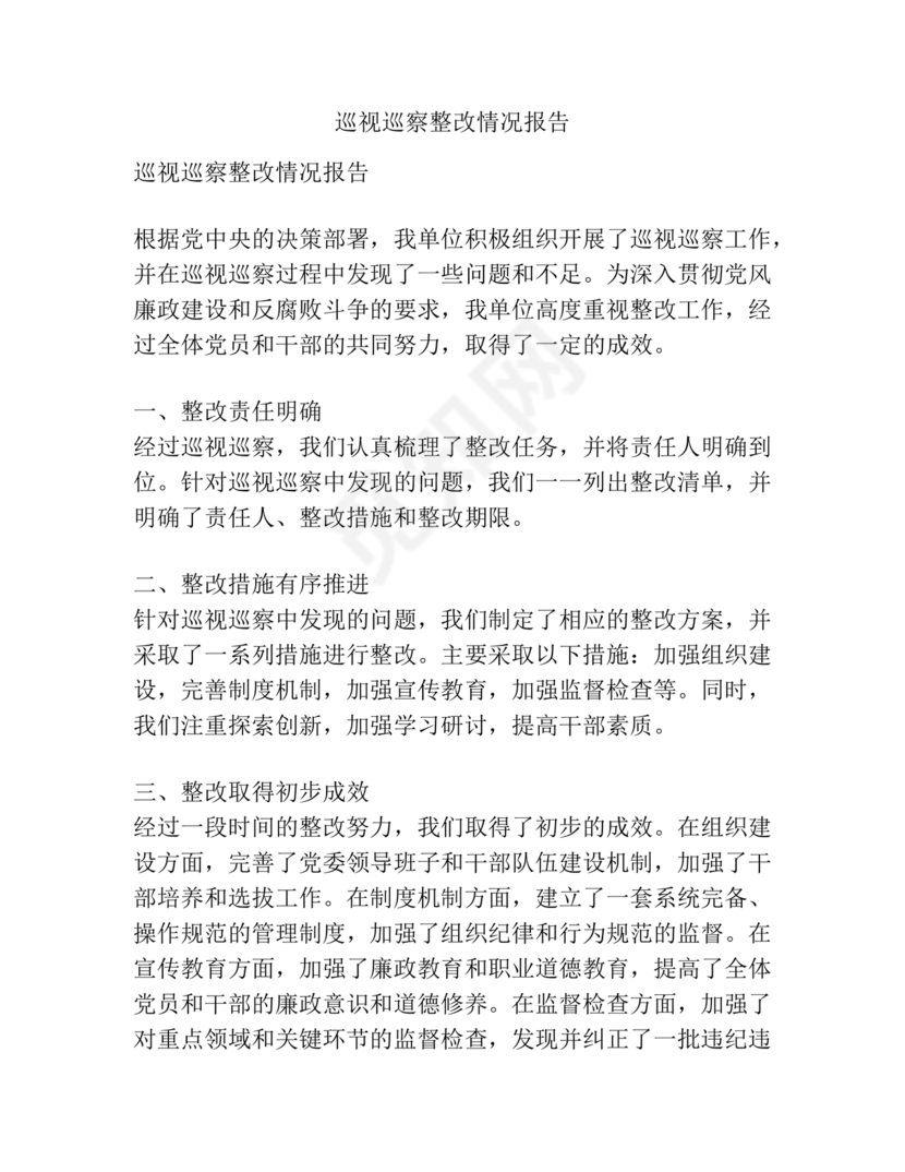 巡察问题整改情况报告