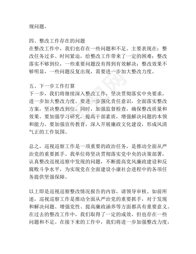 巡察问题整改情况报告