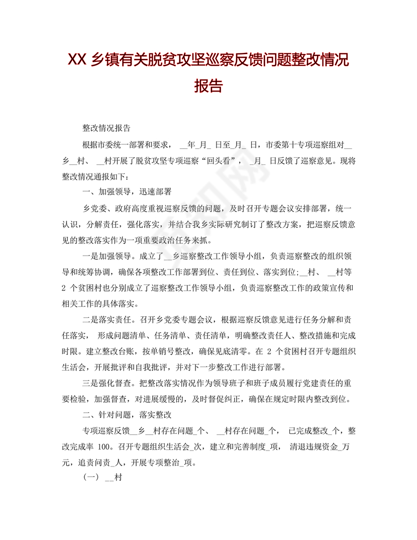 乡镇巡察整改报告