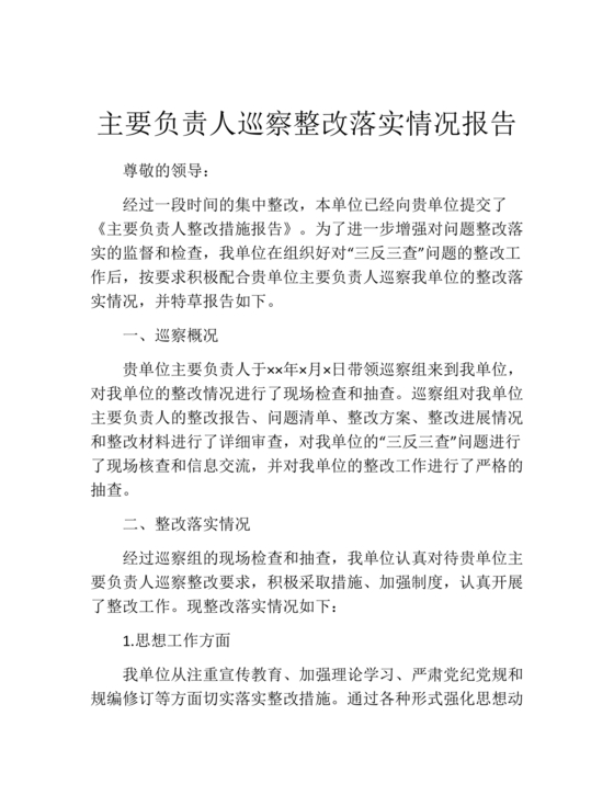 巡察整改第一责任人落实情况报告