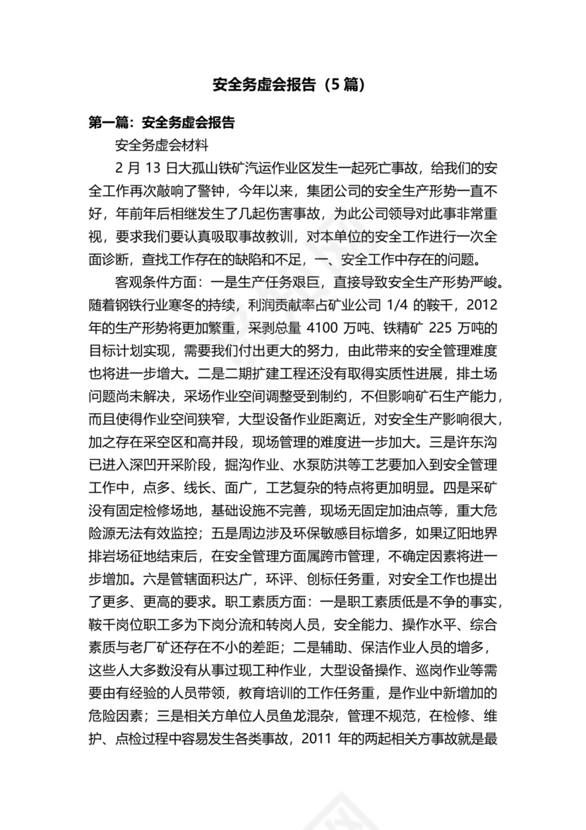 安全务虚会发言材料