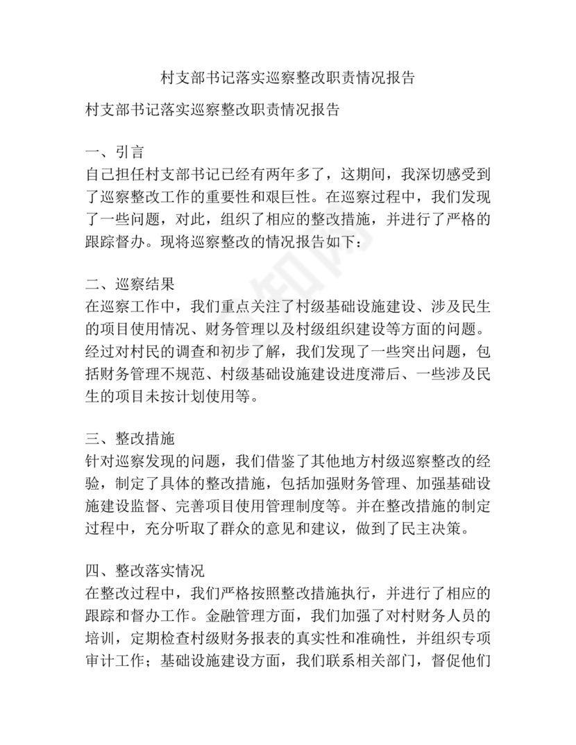 支部书记巡察整改报告