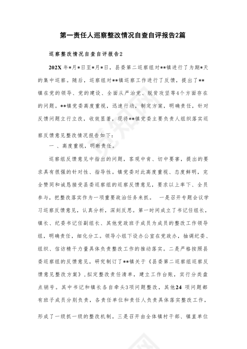 巡察整改自评报告