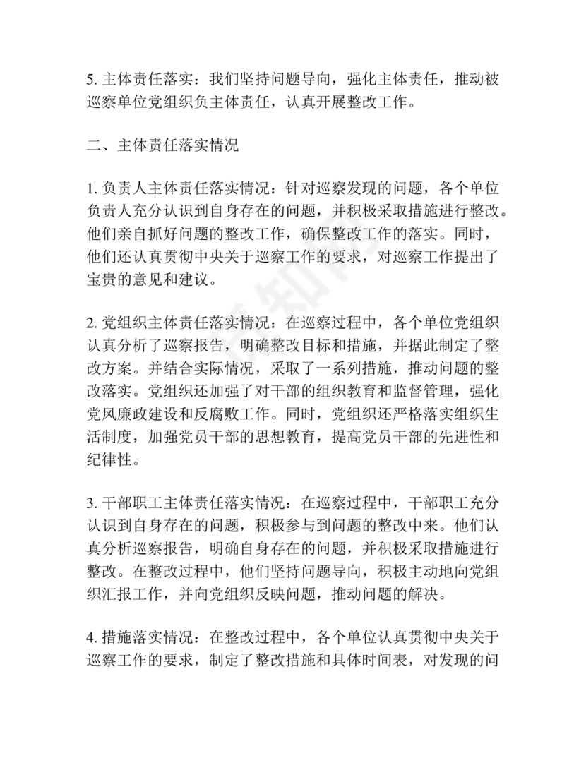 巡察整改第一责任人落实情况报告