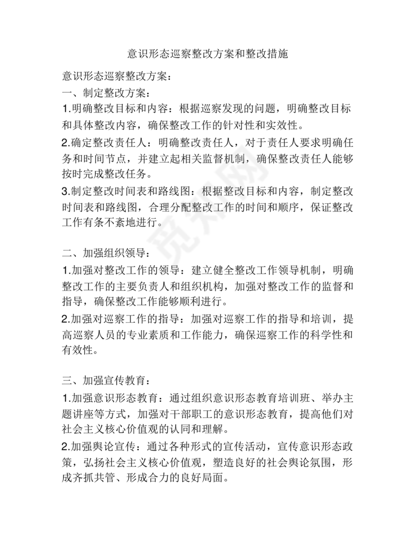 意识形态巡察整改方案