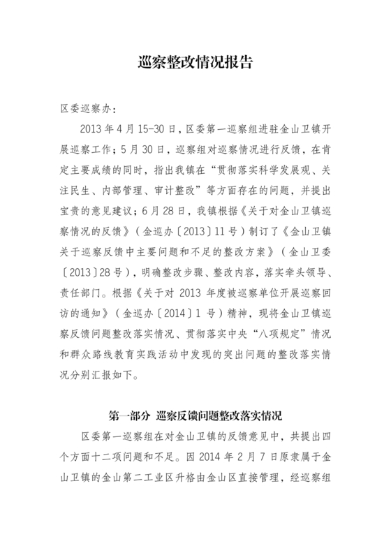 巡察问题整改情况报告