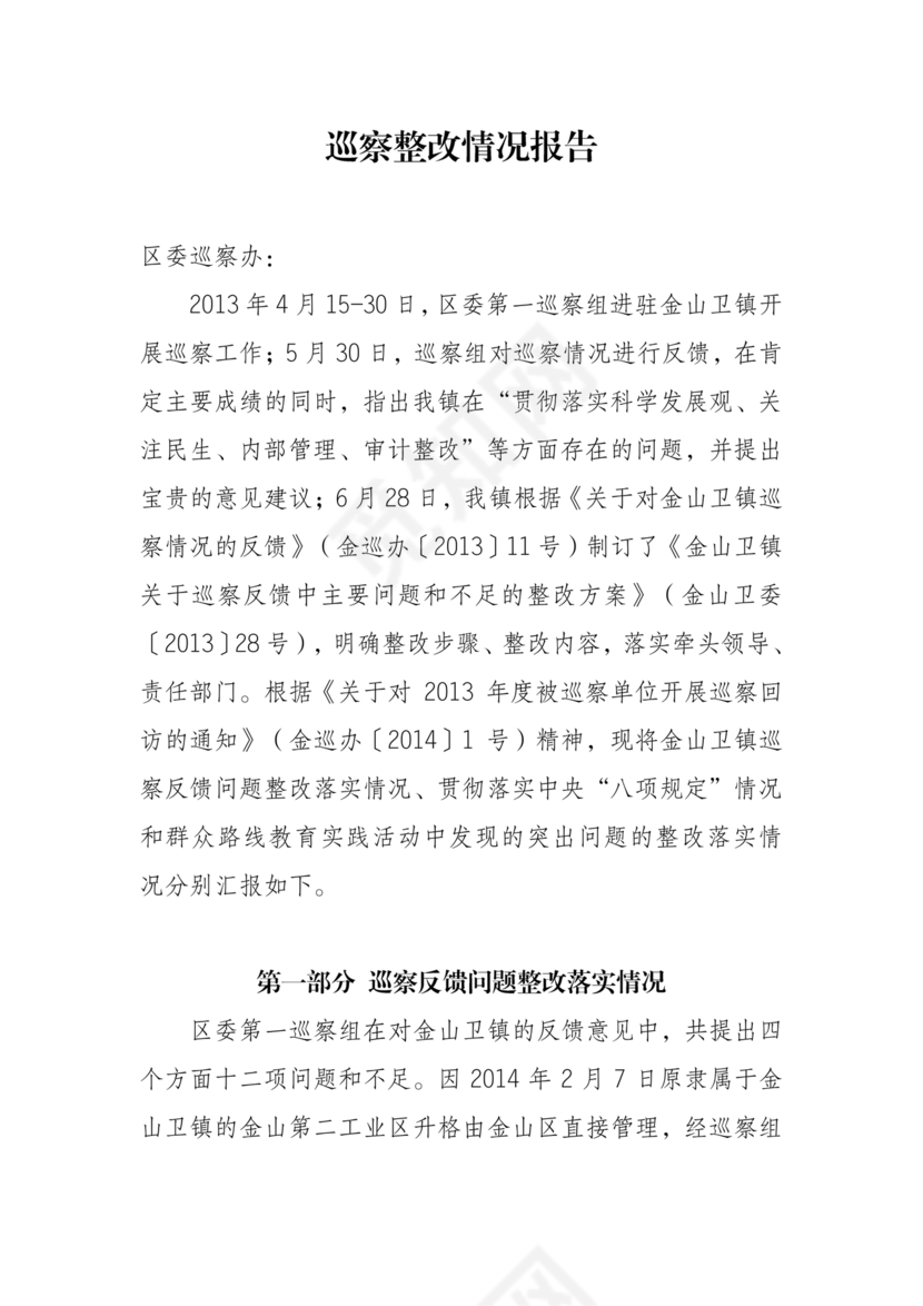 巡察问题整改情况报告