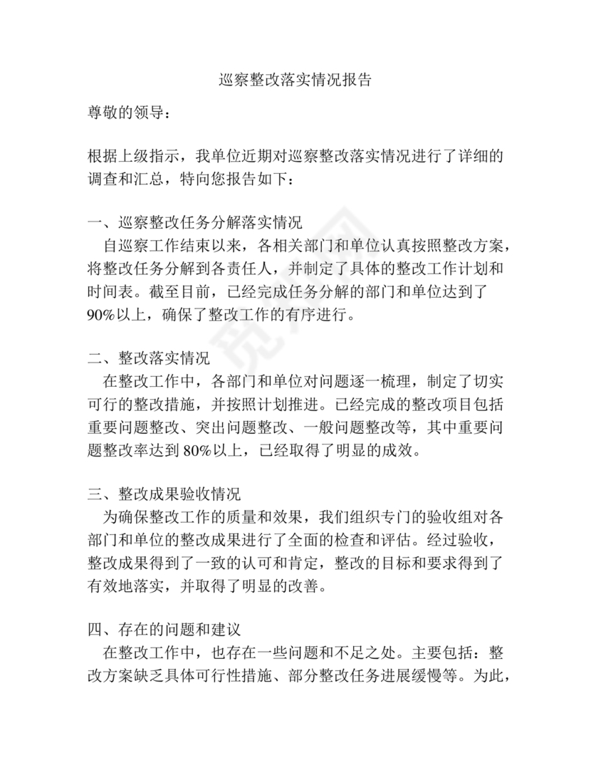 巡察整改第一责任人落实情况报告