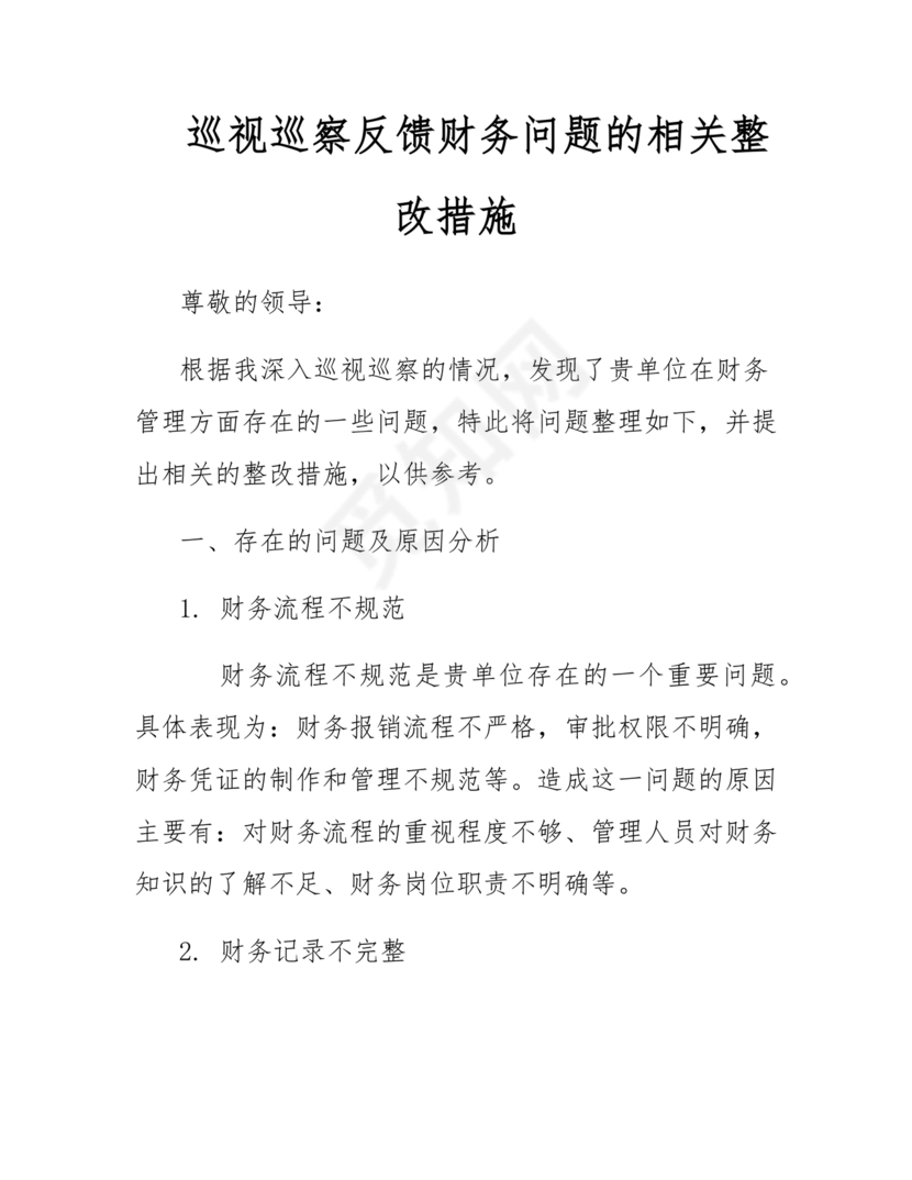 财务巡查整改措施方案