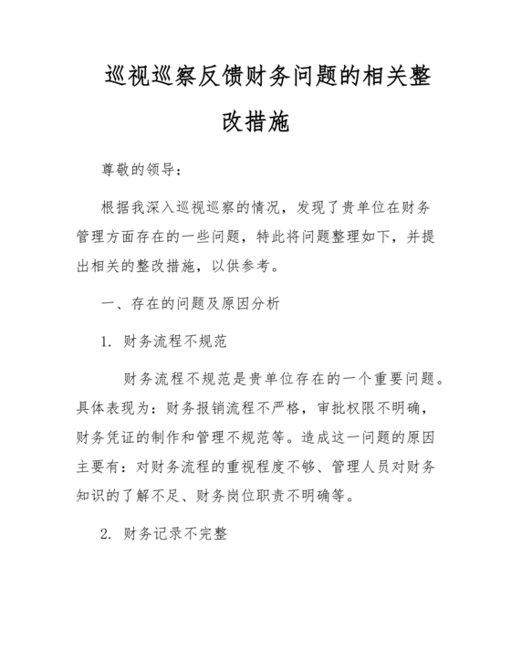 财务巡查整改措施方案