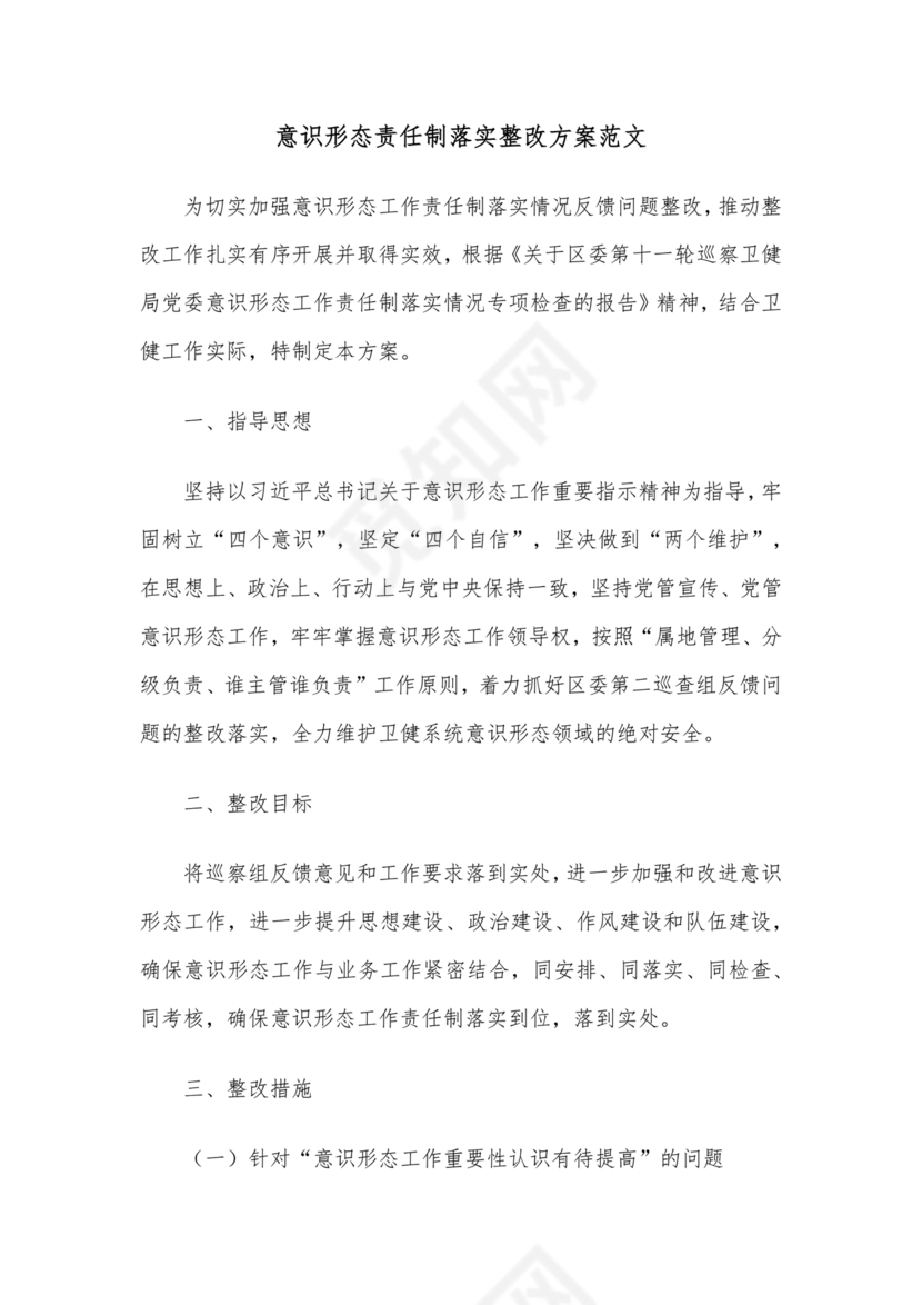 意识形态专项巡察整改方案