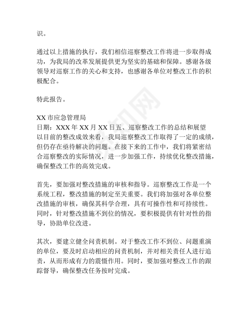 应急管理局巡察整改报告