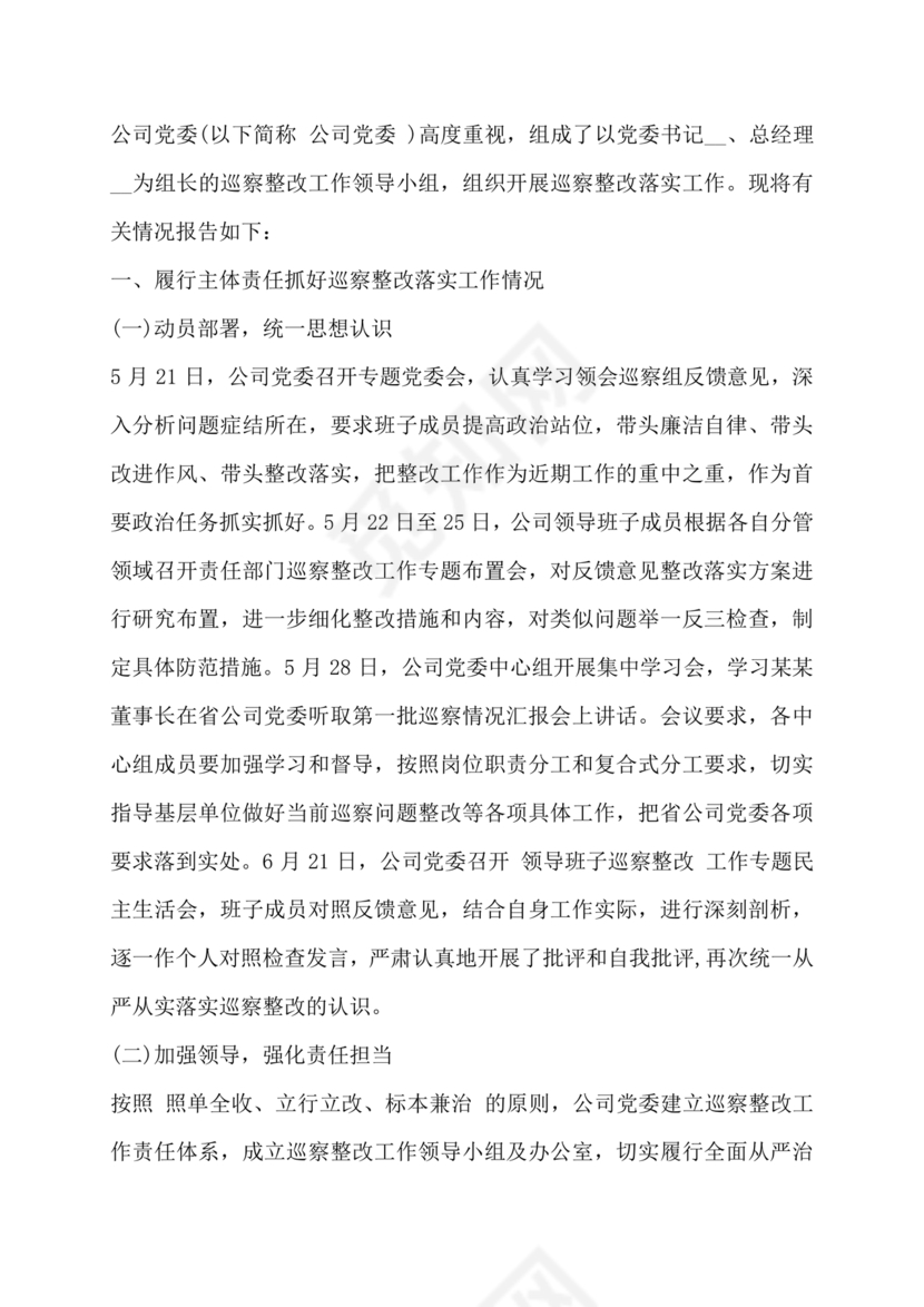 巡察整改第一责任人落实情况报告