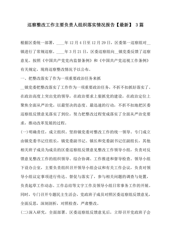 巡察整改第一责任人落实情况报告